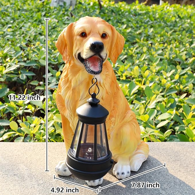 Garden Dog Statues Outdoor Decor, Solar Lights Outdoor Golden Retriever Figurine Solar Dog Ornaments for Patio, Lawn, Yard Art Decoration, Housewarming Garden Gift