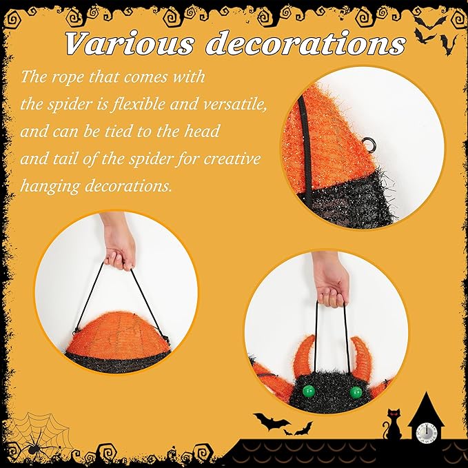 【1 Piece】 4.6Ft Giant Spider Halloween Decorations Outdoor 55" Light Up Spider with 90 LED Lights for Front Yard, Porch, Garden, Lawn, Halloween Party (Orange)