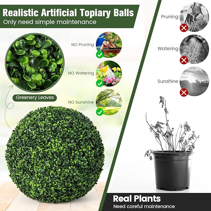 Goplus 2 PCS 19 Inch Artificial Plant Topiary Ball, Round Faux Boxwood Balls Outdoor, Garden Spheres Decorative for Front Door, Porch, Backyard, Balcony, Patio, Wedding and Home Décor