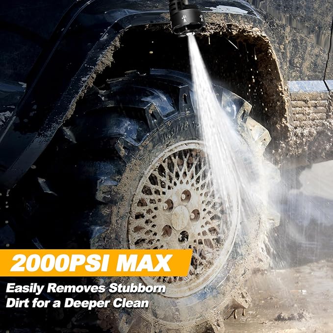 Cordless Pressure Washer with Faucet & Garden Hose Connector, 5.0Ah Battery, 2000PSI MAX Portable Pressure Washer with Brushless Motor, 4 Speed Adjustment LCD Touch Screen, 6-in-1 Nozzle