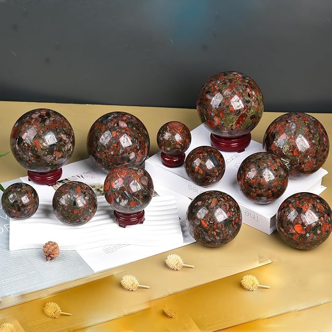 JIC Gem Large Brazilian Red Agate Crystal Sphere Gemstone Sphere Red Healing Crystal Ball with Display Stand Home Decor Meditation Grid Energy Balance (100-110mm)