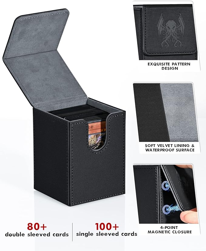 ZLCA Card Deck Box for MTG Yugioh TCG, Card Storage Box with Dividers Holds 100+ Sleeved Cards, Premium Card Deck Case Compatible with CCG Trading Cards (Black,Cthulhu)