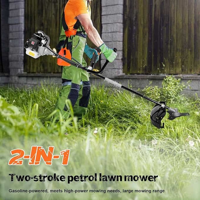 52CC Gas Powered Lawn Mower & Weed Trimmer for Large Yards, High-Power Engine, Easy Start, Durable Brush Cutter, DIY Yard Maintenance, All-Season Use