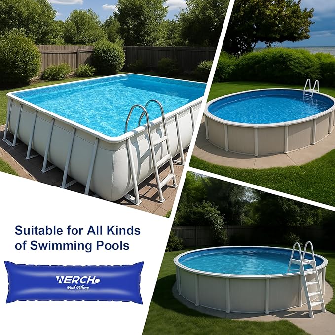 Pool Pillow for Above Ground Pool, 4 x 4 FT Pool Pillow for Winterizing Ultra Thick & Cold-Resistant 0.5mm PVC Material Pools Winterizing Kit（2x16FT Rope）