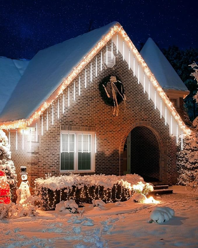 Flacchi Solar Meteor Shower Icicle Lights - 20 Tubes 480 LED Cascading Raindrop Lights, Outdoor Waterproof Christmas Decorations for Holiday Party (Cool White, Solar 20 Tubes)