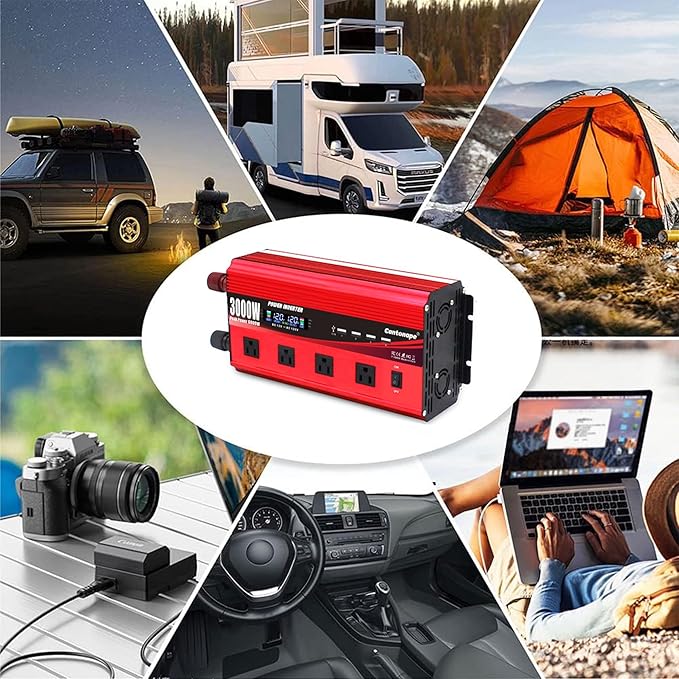 3000W Power Inverter 12V to 110V/120V DC to AC with LCD Display, Remote Controller 4 x AC Outlets and 4 x 3.1A USB Car Adapter for Car Truck Boat RV Solar System