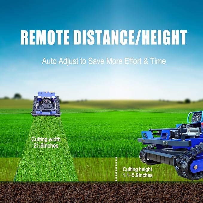 Remote Control Lawn Mower,4WD Oil-Electric Hybrid Crawler Track Mower,1.1-5.9 Inch Cutting Height Professional Landscape and Estate Mower for 100% Slope(45°) Large Turf Grass Cutting
