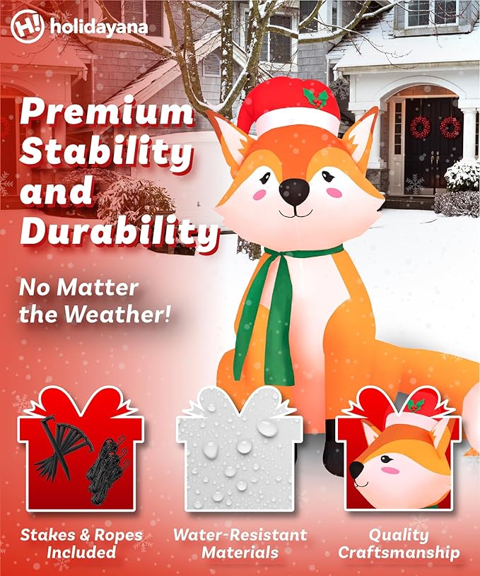Holidayana Christmas Inflatables Large 6 ft Santa Hat Fox - Inflatable Outdoor Christmas Decorations Blow Up X-mas Decorations for Yard, Lawn & Garden Internal Lights & Built-in Fan