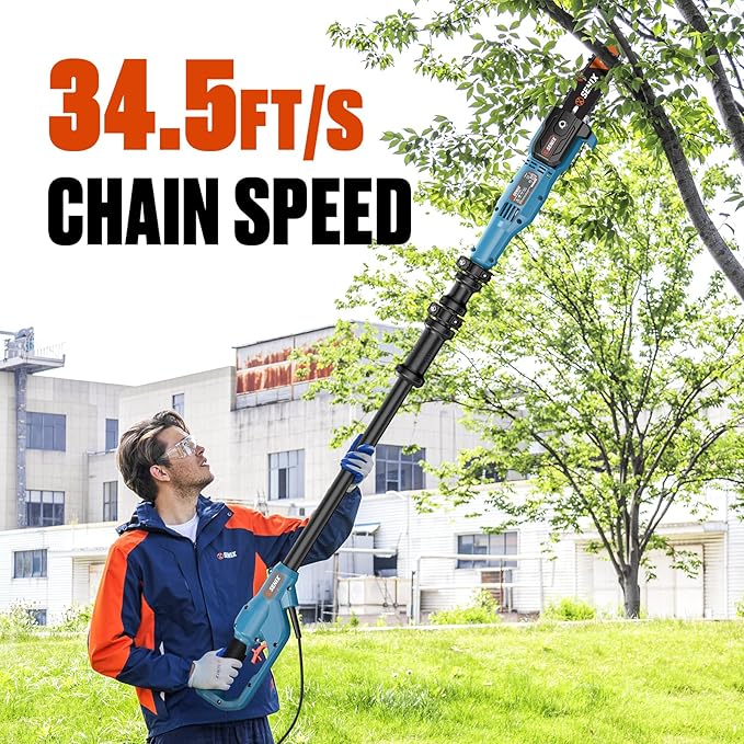 SENIX 8A Corded Electric Pole Saw | 8-Inch Cutting Bar & 14.8ft Max Reach Telescoping Pole, Lightweight Branch Cutter for Effortless Tree Trimming and Pruning