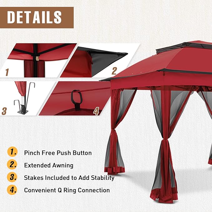 11x11 Outdoor Pop up Gazebo Tent with Mesh Walls for Patio, Lawn, Backyard and Deck, Red