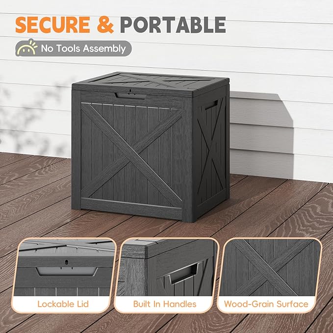 Outdoor Storage Box,Deck Box Waterproof, Resin Patio Storage Bin for Package Delivery, Patio Furniture Cushion, Garden Tools, Pool Accessories, Weatherproof