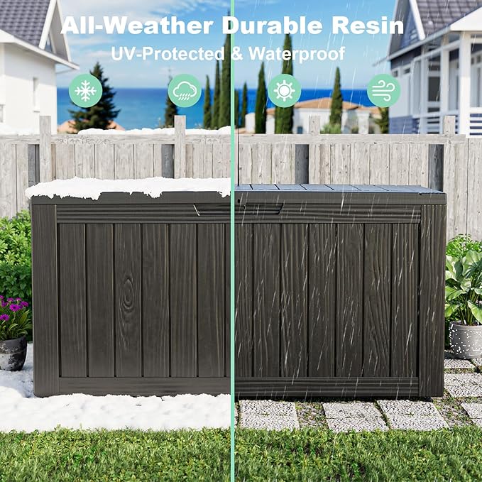 80 Gallon Outdoor Deck Box,Storage Lockable Waterproof Patio Furniture,Garden Tools,Cushions,Pool Accessories Outside Storage Resin Box(Black)