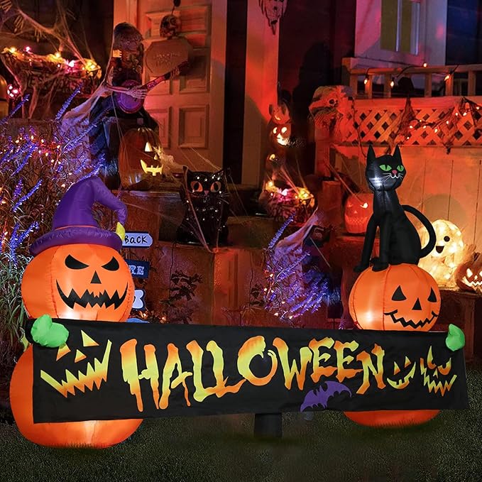 Halloween Inflatable Decoration Pumpkin Cat 6 FT Halloween Inflatables Outdoor Blow up Outdoor Halloween Inflatables Decorations with LED Light Built-in for Holiday Party Yard Decor