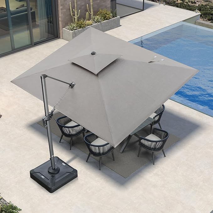 PURPLE LEAF 9' X 12' Sunbrella Cantilever Umbrella Outdoor Double Top Deluxe Rectangle Patio Offset Hanging Umbrella Outdoor for Garden Pool Backyard Cast Ash