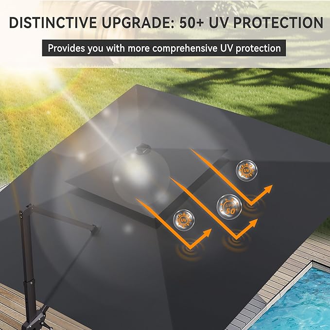 10' X 10' Cantilever Patio Umbrella Outdoor with Base Included Heavy Duty Double Top Windproof Square Offset Umbrellas with 360-degree Rotation for Pool Deck Backyard, Black
