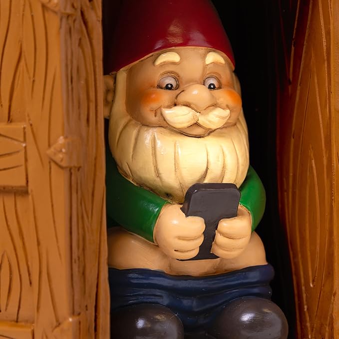 9” Outhouse Toilet Garden Gnome – Funny Lawn Statue for Outdoor Decor – Durable All-Weather Resin Yard Ornament – Unique Housewarming & Gag Gift