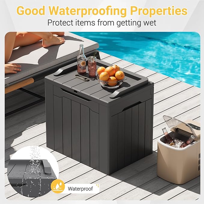 Greesum 31 Gallon Resin Deck Box Large Outdoor Storage for Patio Furniture, Garden Tools, Pool Supplies, Weatherproof and UV Resistant, Lockable, Dark Grey