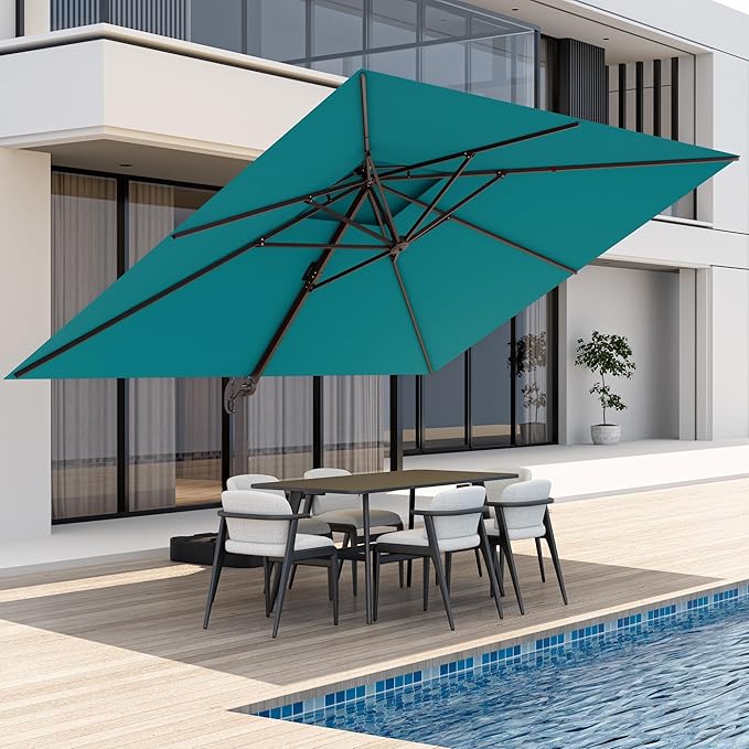 9x12 FT Patio Umbrella, Large Cantilever Rectangular Double Top Heavy Duty Offset Umbrellas with 360° Rotation, Outdoor shade for Garden Deck Pool, Turquoise