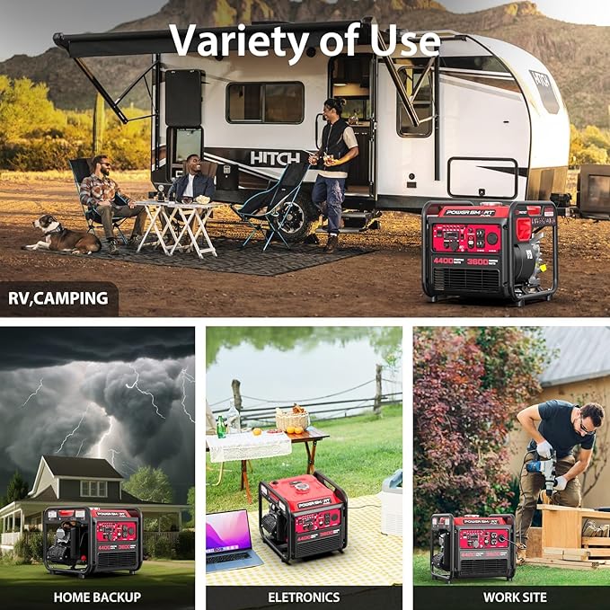 4400-Watt Portable Inverter Generator, PowerSmart Gas Powered, CO-Sensor, Lightweight & Quiet for Home Use and Emergency Backup, Camping, EPA Compliant