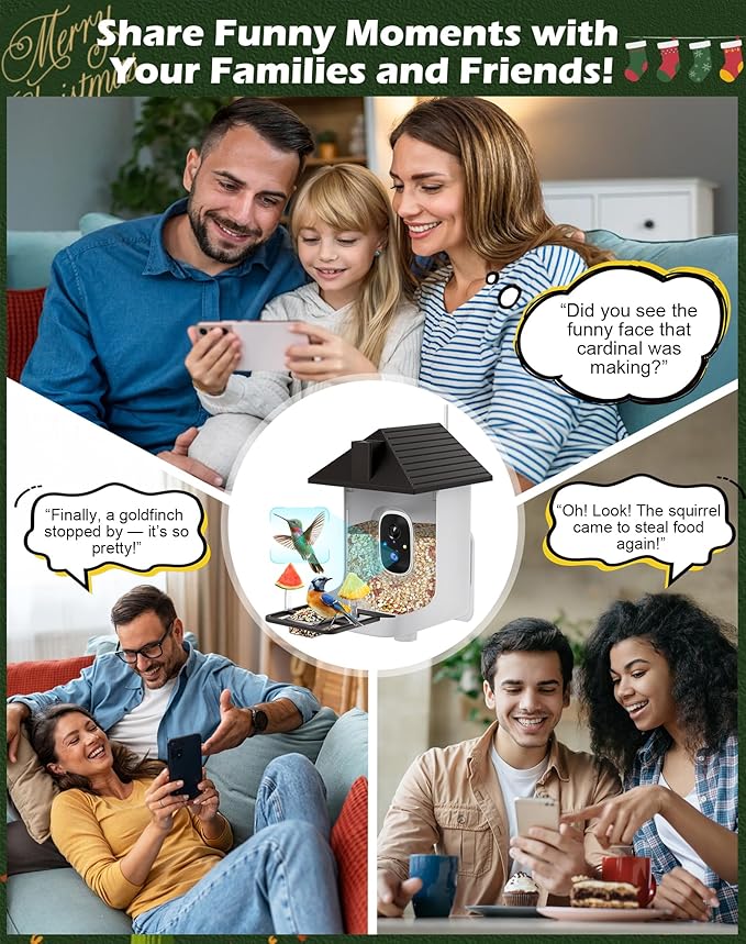 Smart Bird Feeder with Camera Solar Powered, 2.5K Live Video Bird House Camera, AI Identifies, Auto Capture & Notify, Motion Detection, Cloud Storage, Color Night Vision, Ideal Gift for Bird Watching