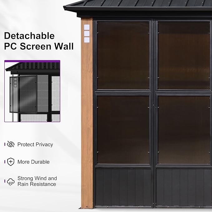 PURPLE LEAF 12' X 16' Sunroom Patio Hardtop Gazebo Double Top Galvanized Steel Roof Outdoor Screen House Aluminum Solarium Backyard Sun Room