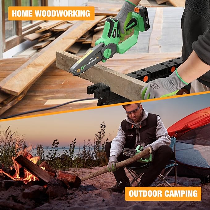 WORKPROX Mini Chainsaw Cordless, 6 inch Handheld Electric Chain Saw with Type-C Fast Charging Battery 20V 2.0Ah, Pruning Saw for Tree Branches, Wood Cutting, Garden Gifts for Men Women