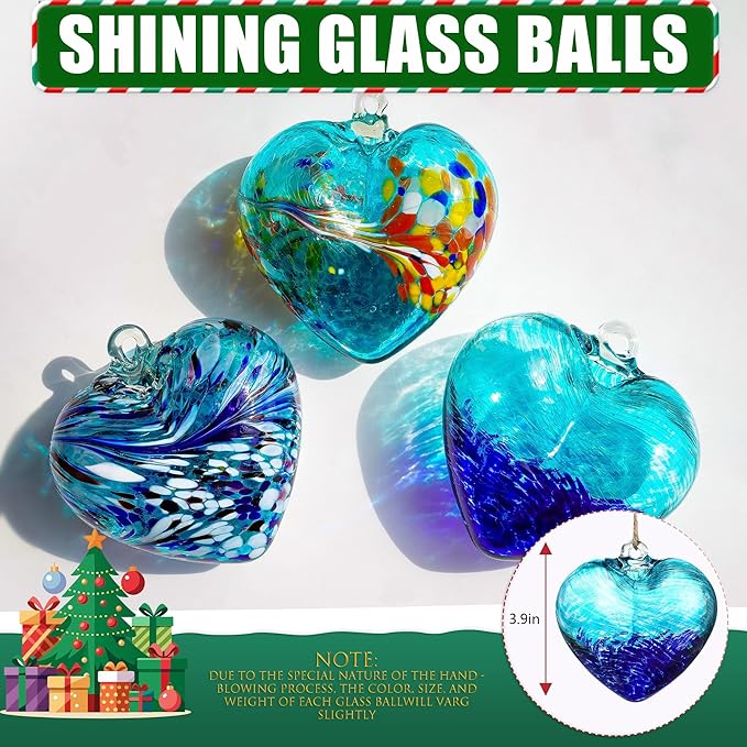 Hand Blown Glass Gazing Balls for Garden Blue Heart Hanging Friendship Balls (Blue - C)