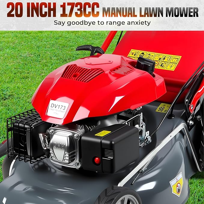 3 in 1 Gas Lawn Mower Self Propelled,173cc OHV Engine with Air Cooling, 20" Steel Deck,8-Level Height Adjustment, 60L Grass Catcher, Foldable Design for Yard Patio Lawn Red (US Fast Arrival