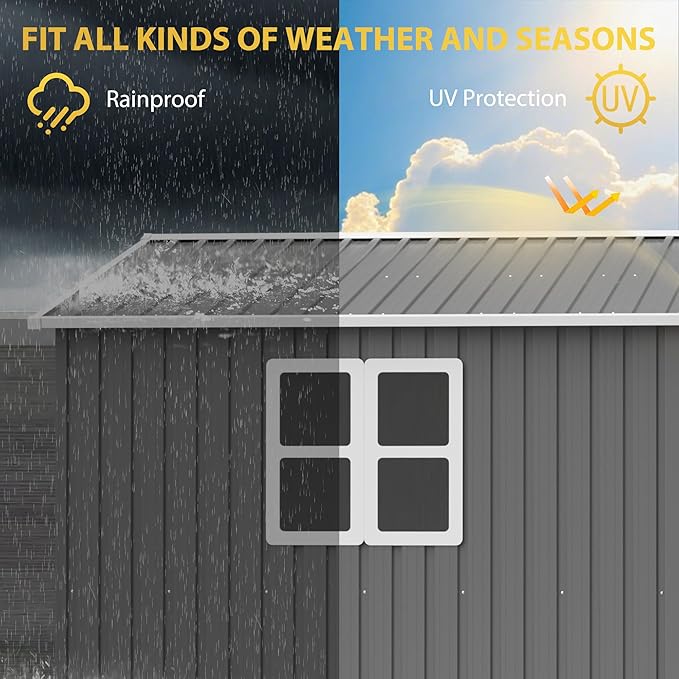 12x10 FT Outdoor Metal Storage Shed, Large Garden Tool Sheds with Lockable Doors, Waterproof Steel Utility Storage Building, Heavy Duty Equipment Shed for Backyard Patio Lawn Garden, Grey