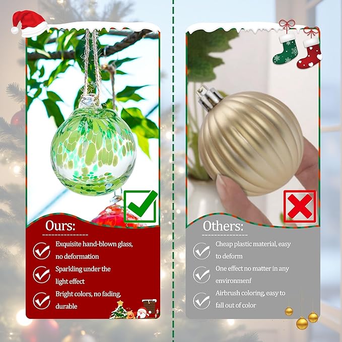 Hand Blown Glass Gazing Balls for Garden Hanging Friendship Balls Christmas Ball Ornaments for Xmas Tree Decoration (Green - B)