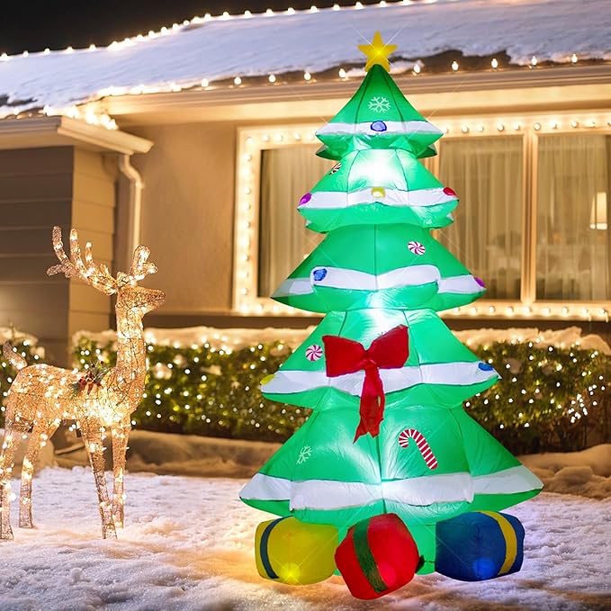 6 Foot Christmas Inflatable Christmas Tree with Gift Box Decoration with LED Lights,Cute Blow up Christmas Tree Indoor Outdoor Decoration - WM - 22