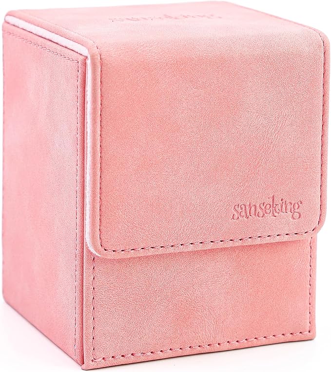Magic Card Deck Box for MTG Single Deck Card Box fits 100+ TCG Sleeved Cards Soft Leather Card Box Top loading Card Boxes Magic Gift for MTG TCG CCG (Vertical,Pink)