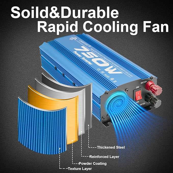 750W Modified Sine Wave Power Inverter DC 12V to AC 110V, Peak 1500 Watt, Car Plug Inverter Adapter Power Converter with 4.2A Dual USB Charging Ports and 2 AC Outlets Car Charger Blue