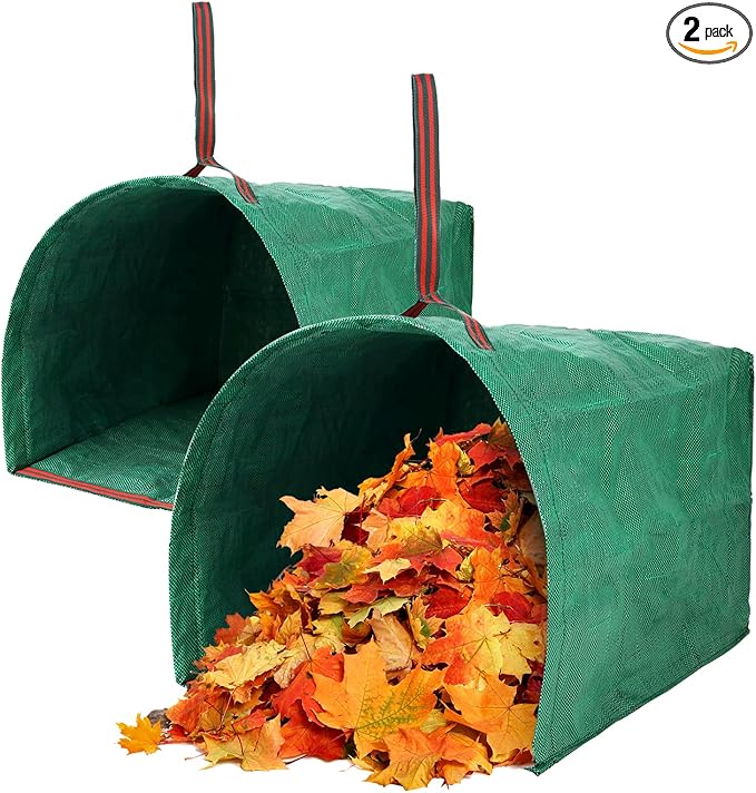 2 Pack 53 Gallon Reusable Yard Waste Bags, Dustpan-Type Lawn Bags, Collapsible Heavy Duty Leaf Bags, Standable Garden Waste Bags for Collecting Leaves, Lawn Grass, Clippings and Branches
