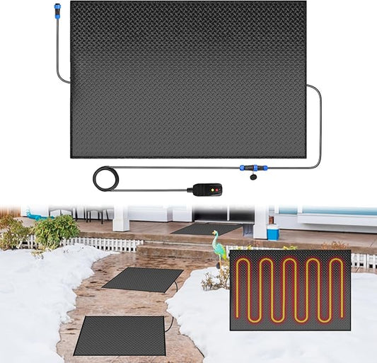 Snow Melting Mats Outdoor for Walkways Decks and Sidewalks, 20 x 30 in No-Slip Heated Outdoor Mats with 10 ft Power Cord, 3 in/h Speed Snow and Ice Melting Pads for Winter Backyards Snow Removal