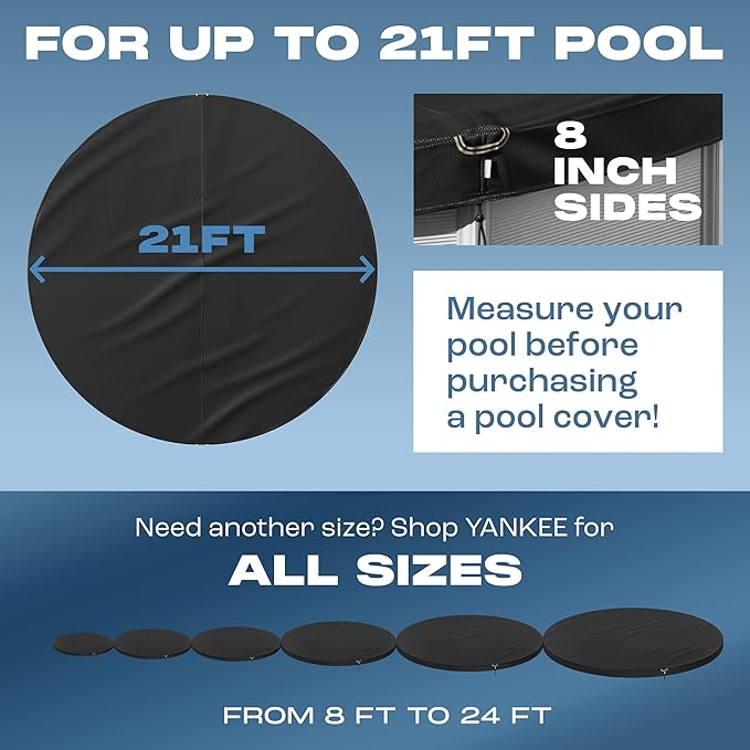 Yankee Diamond Series Pool Covers for Above Ground Pools | All-Weather Windproof Light 21ft Round Pool Cover w/ 12 Screw-In Pegs, 12 Ropes | 3 Mounting Methods, Strong Fastenings for Triple Protection