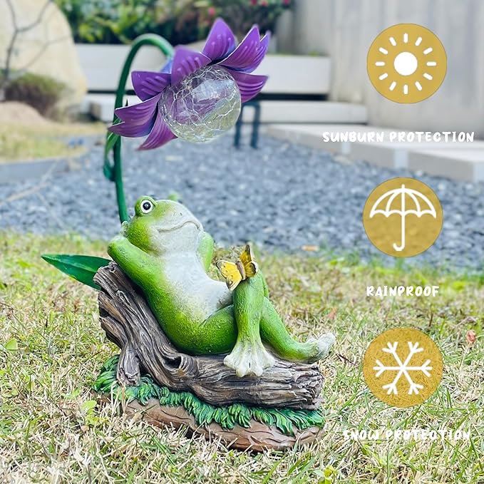 Solar Frog Garden Decor Outdoor Statue - Frogs Umbrella LED Waterproof Sculptures Lights, Patio Pathway Frog Figurine for Yard Decoration Lawn Ornament Gardening Gifts for Women Mom Grandma