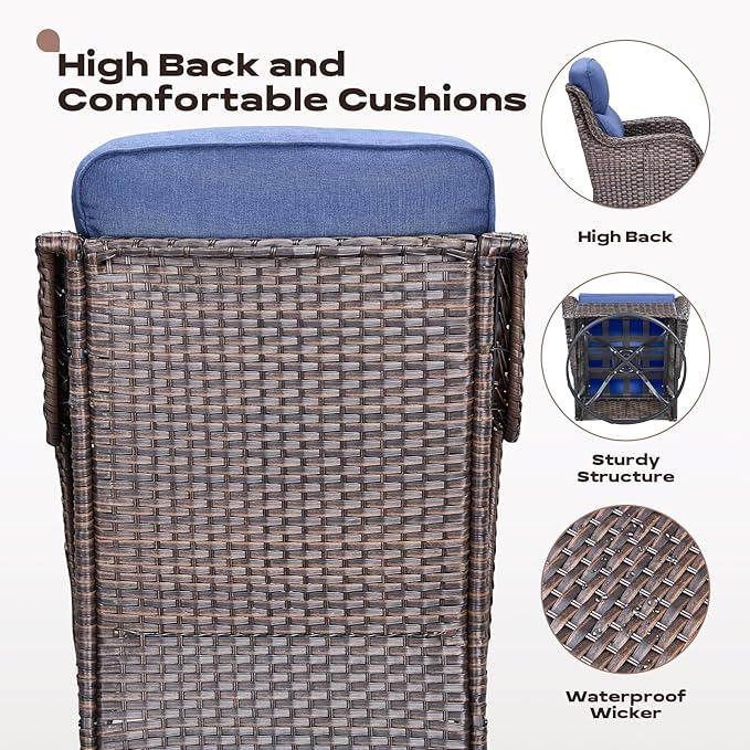 Rilyson Wicker Outdoor Patio Furniture Set - 6 Piece Patio Conversation Sets with Swivel Rocker Chairs, Ottomans, Sofa and Table, 6 inch Cushions, Deep Seating, for Porch Deck Brown/Blue