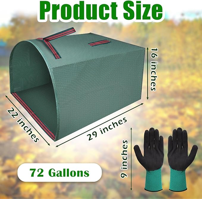 2 Packs Large Reusable Yard Waste Bags with Gloves, 53 Gallons Pletpet Garden Waste Bags Green Lawn and Leaf Bag Large Yard Dustpan-Type Garden Bag for Collecting Leaves, Fallen leaves and Waste