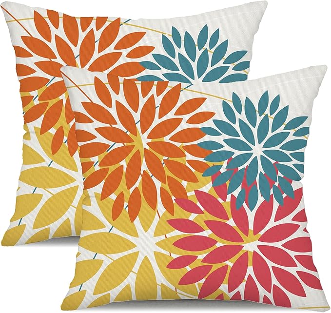 DFXSZ Outdoor Pillow Covers 22x22 Inch Set of 2 Orange Yellow Red Flower Decorative Waterproof Fall Summer Outdoor Pillow Covers for Patio Funiture Garden Couch 168G22