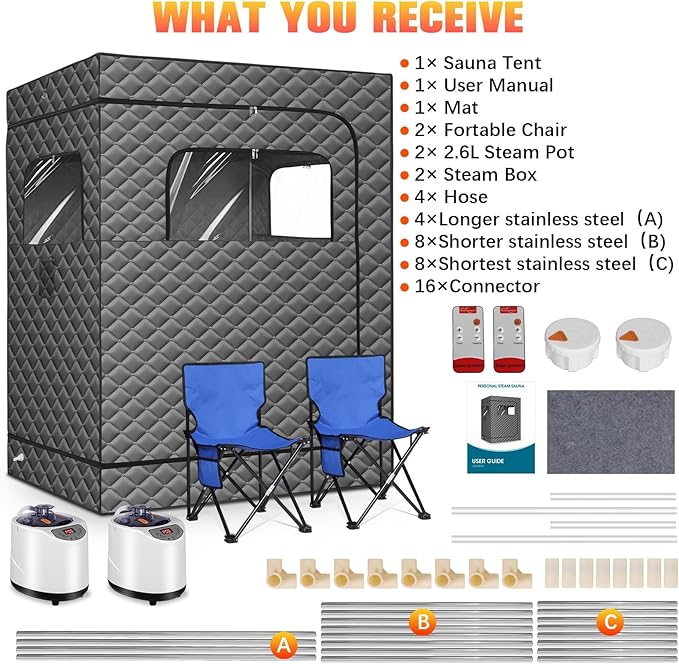 Upgraded Portable Steam Sauna, Portable Sauna Box for Home, Home Sauna Tent Full Body, 1200W 3L Steam Generator, 99 Minute Timer, Folding Chair, Remote Control Included(Grey)