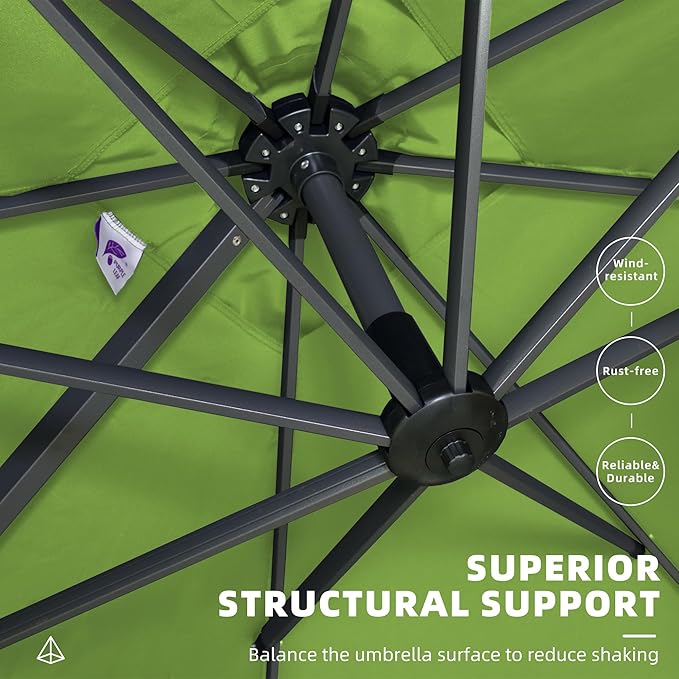 PURPLE LEAF 10' X 13' Square Cantilever Umbrella Patio Umbrella with Base Outdoor Umbrella Aluminum Offset with 360-degree Rotation for Garden Deck Pool Patio Apple Green