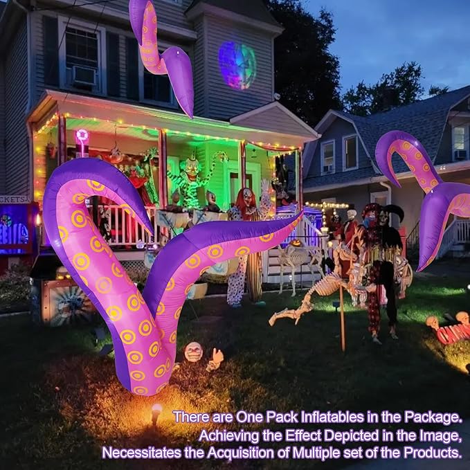 DearSun 6.7FT L Giant Halloween Inflatable Octopus Tentacle Halloween Inflatable Tentacles Broke Out from Windows, 2 Jumbo Blow Up Tentacles with Build-in LED Lights Halloween Window Decoration