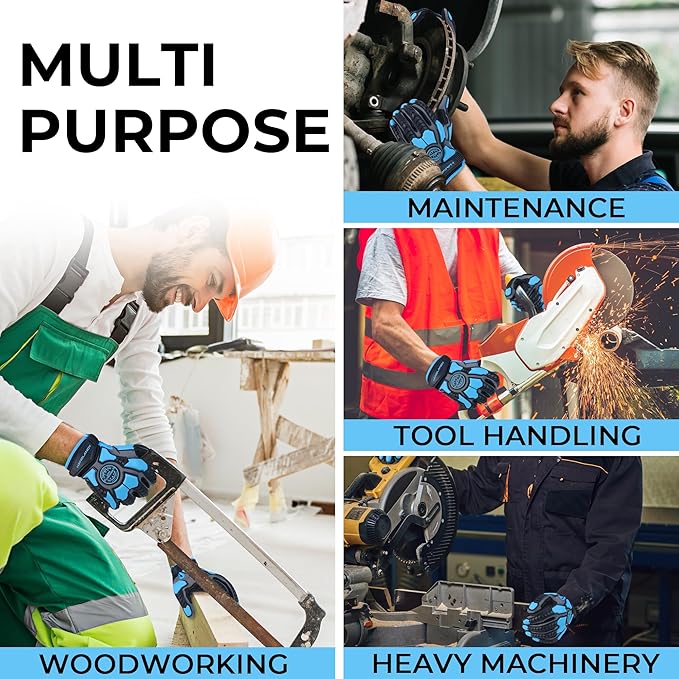 HANDLANDY Anti Vibration Gloves, SBR Padding, TPR Protector, Mechanic Work Gloves (Large, Black)