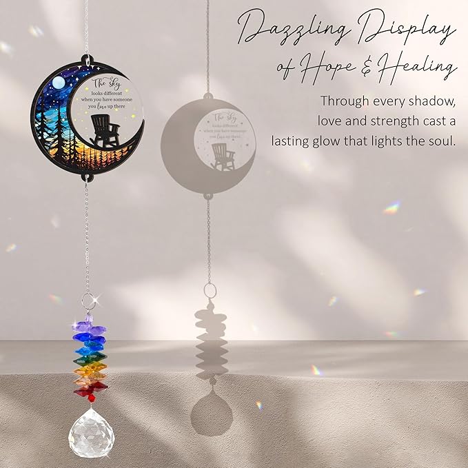 Memorial Suncatcher - Moon Chair Ornament - Sympathy Gift for Loss of Loved One - Bereavement Gifts - Condolence Gift - Memorial Rainbow Maker - Remembrance Ornament - Funeral Keepsake