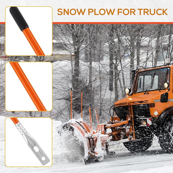Lasnten 2 Pcs 27 Inch Snow Plow Blade Markers Guide Kit Steel Wire Inside Bolt on Bumper Guides High Visibility Easy Installation for ATV Snowplows(Orange)