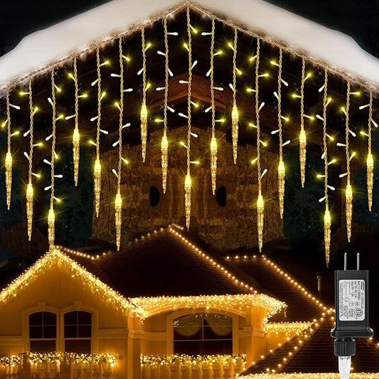 Icicle Christmas Lights, 29.5ft 360 LED Connectable Icicle String Lights with 60 Drops, Window Curtain Fairy Light with 8 Modes, Christmas Fairy Twinkle Light for Garden Eave Xmas Decor (Warm White)