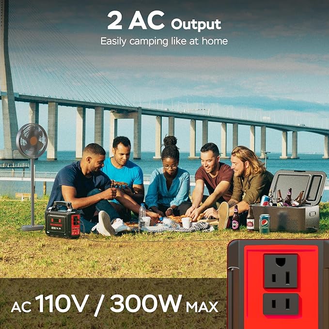 MARBERO Portable Power Station 350W Peak Camping Solar Generator Laptop Charger 296Wh Power Bank with AC Outlet 110V with Multi-Output LED Flashlights for CPAP Home Camping Hurricane Emergency