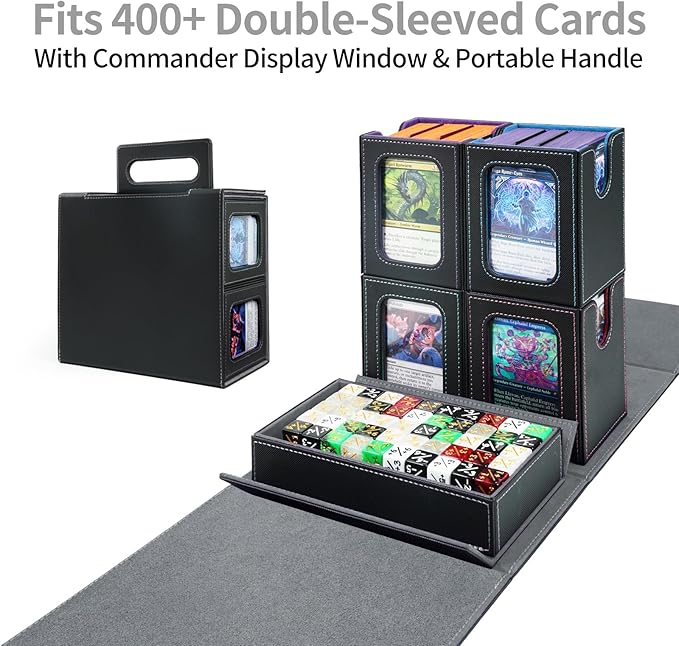 AFIING Commander Deck Box for MTG, Holds 400+ Double-Sleeved Cards, 4 Removable Deck Cases with Display Window, Dice Tray/Handle,Trading Card Storage Organizer/Dividers for TCG (Multicolore)
