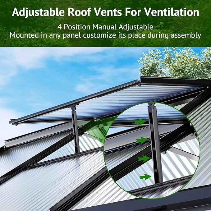 10x6ft Polycarbonate Greenhouse, Heavy Duty Walk-in Aluminum Greenhouse for Outdoors, Plants Backyard，with Ventilation Window, Rain Gutter, Sliding Door Black